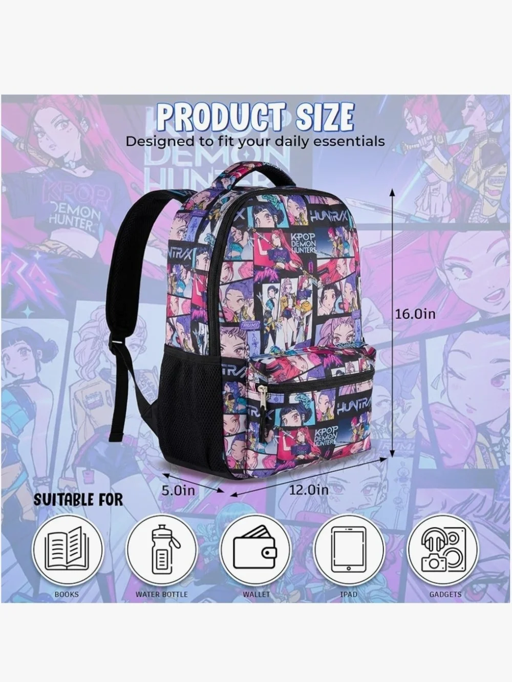 ✨K-Pop Demon Hunter Graphic Backpack - Comic Book Style By Accessory Innovations